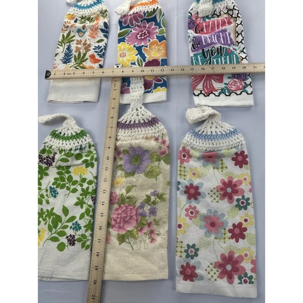Hanging Kitchen Towels Lot 6 Crochet Top Floral Birds Cotton Handmade Style